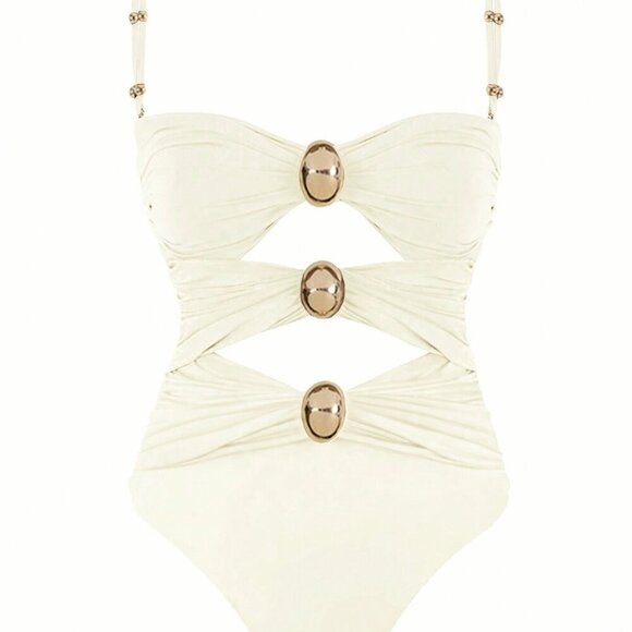 White Sexy Women's Hollow Out Solid Color Daily One-Piece Swimsuit - Picture 1 of 5